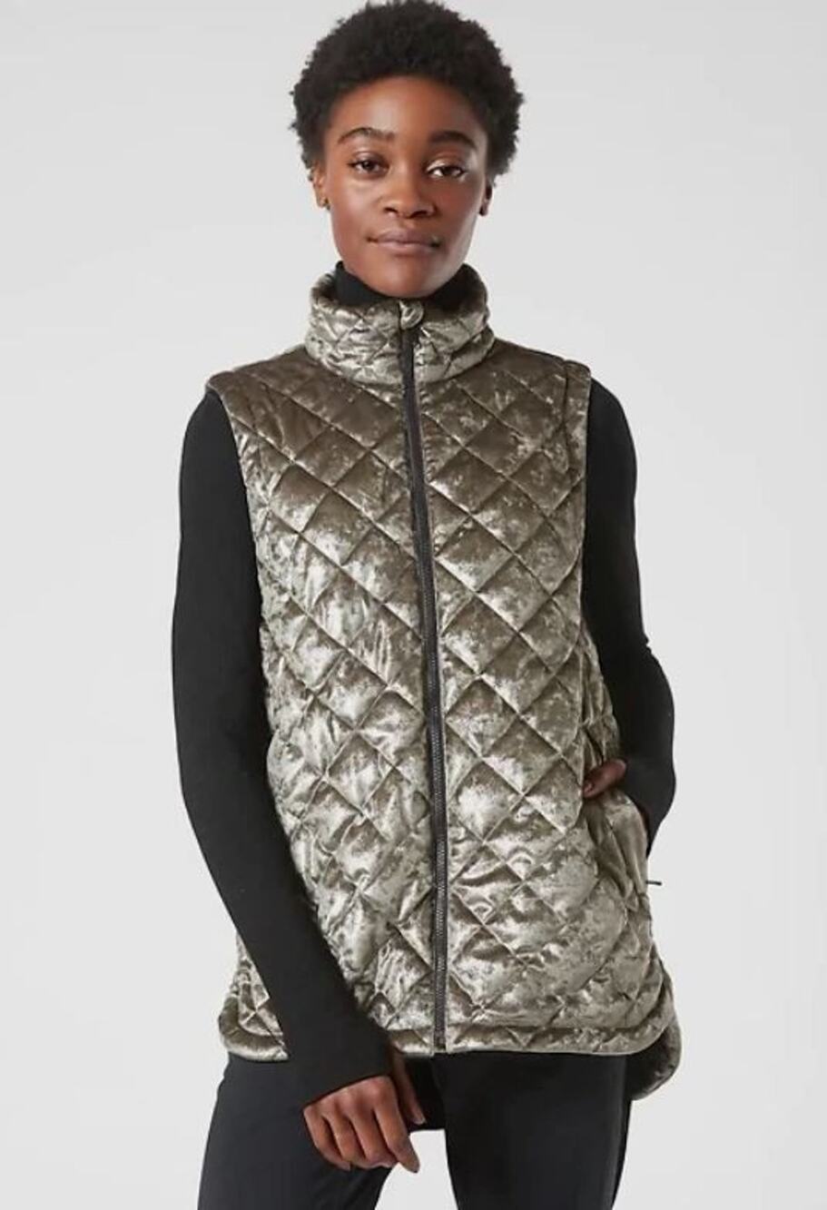 Athleta Women’s Whisper Featherless Quilted Puffer Vest XXS Metallic Velvet NWT
